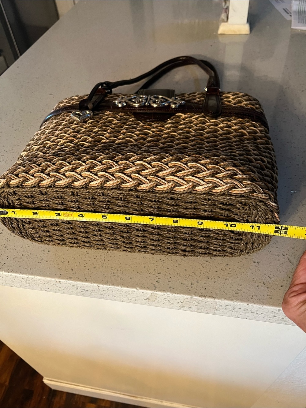 Brighton Beige Woven purse with Brown Leather Trim and Heart Charm - Picture 9 of 12